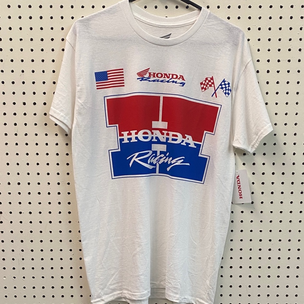 Honda Motorcycle Racing White T-Shirt for Men HRC Red & White Accents